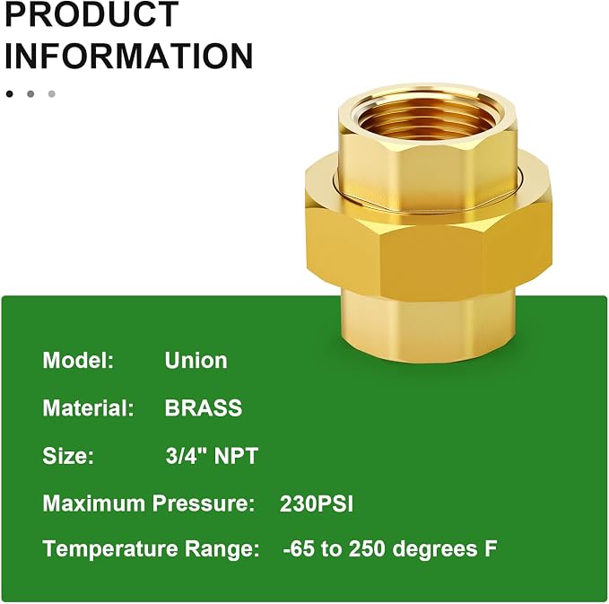 1PCS Brass Union，3/4" NPT Female x 3/4" NPT Female Brass Pipe Fitting - Image 4