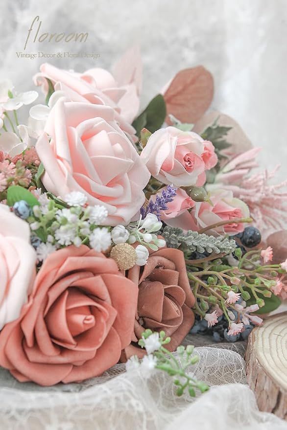 Artificial Flowers 25pcs Real Looking Dusty Pinky Cedar Foam Fake Roses - Image 6
