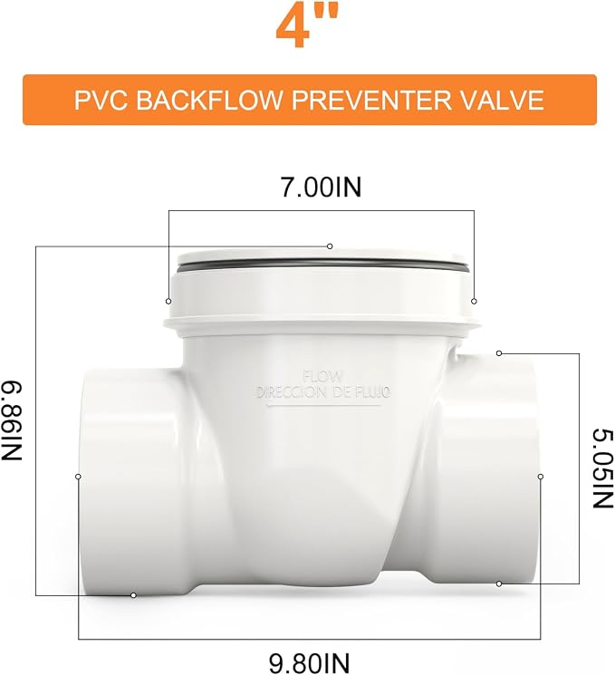 GASHER 4" PVC Backflow Preventer Valve, Sewer Check Back Flow Preventer Drain - Image 2