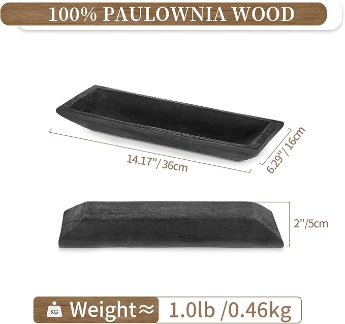 Hanobe Wood Decorative Bowl for Coffee Table Entryway Decor, Rustic Black | - Image 5