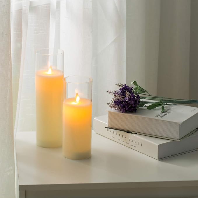 AKU TONPA Pack of 3 Flameless Candles Battery Operated Real Wax Glass - Image 6