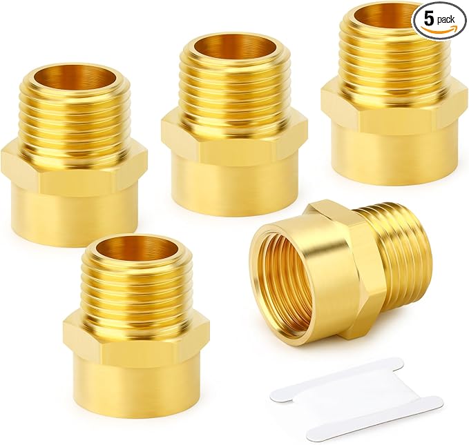 GASHER 5Pcs 1/2" G Thread Female × 1/2" NPT Thread Male Brass Pipe Fitting by GASHER