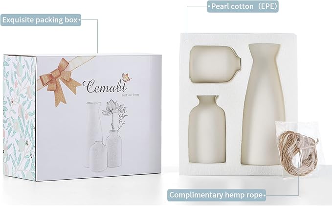 CEMABT White Ceramic vase Set-3 Small Flower vases - Image 4