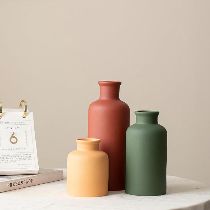 Large Modern Ceramic Vase Set of 3, Neutral Colors, Decorative Bottles - Image 9