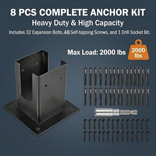 4×4 Post Base 8Pcs, Inner Size 3.58"x3.58" Post Brackets, Heavy Duty - Image 3