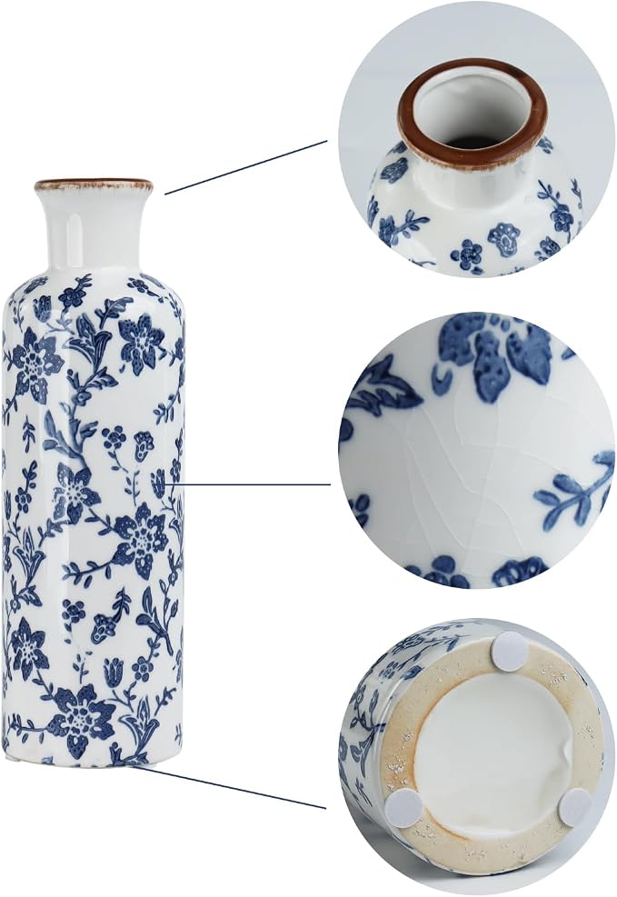 Blue and White Ceramic Vase Set of 3, Vintage Floral Vases - Image 3
