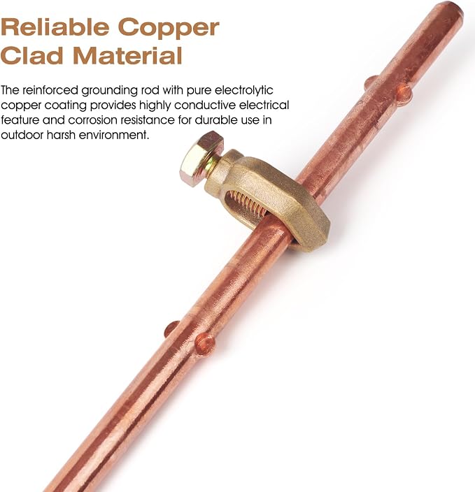 3 Pack Grounding Rod with Clamp 4 Feet Long Copper Electrical Ground Rod - Image 2
