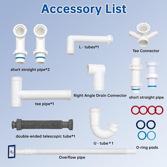 1-1/2" Kitchen Sink Drain Kit, Space-Saving Rear P-Trap - Image 4
