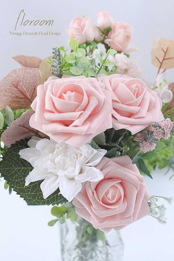 Artificial Flowers 50pcs Real Looking Blush Foam Fake Roses - Image 4