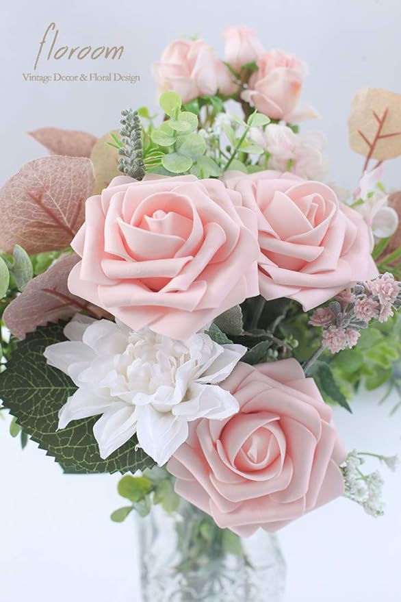 Artificial Flowers 25pcs Real Looking Blush Foam Fake Roses - Image 4