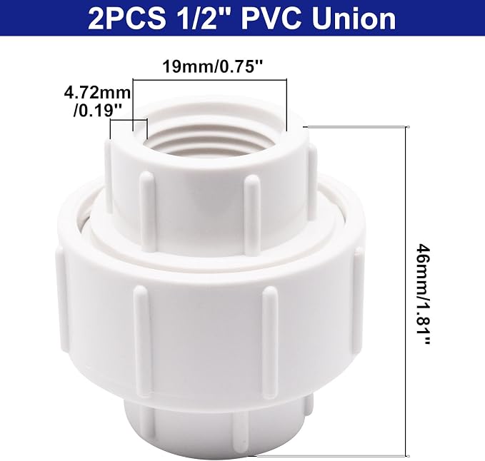 1/2 inch PVC Pipe Union Fittings, PVC Connectors Female Thread Coupling - Image 2