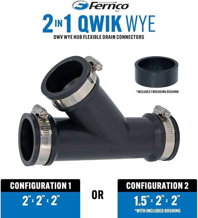 Fernco 2 in. Hub Flexible PVC Wye DWV Pipe Fitting Connector - Image 3