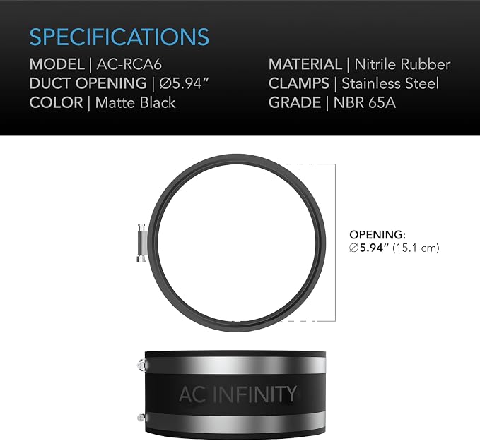 AC Infinity Noise Reduction Clamp 6-Inch, Duct Coupler. | Stainless Steel Clamps - Image 5