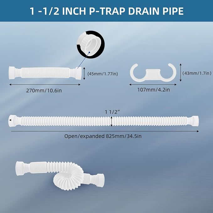 2-Pack Sink Drain Pipe, Flexible P-Trap Pipe - Image 2
