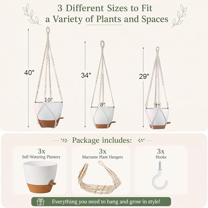 3 Pack Self Watering Hanging Planters - Image 2
