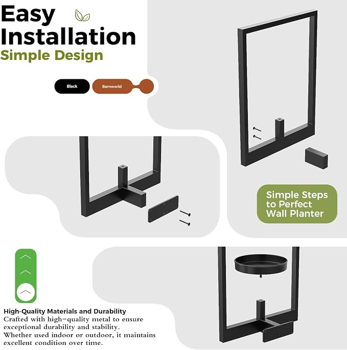Bamworld Wall Plant Holder Plant Stand Indoor Wall Planters Black | Wall - Image 5