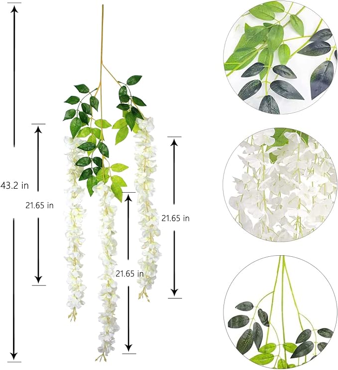 12Pcs Artificial Wisteria Flowers 3.6 Feet/Piece White Dense Artificial Fake - Image 2