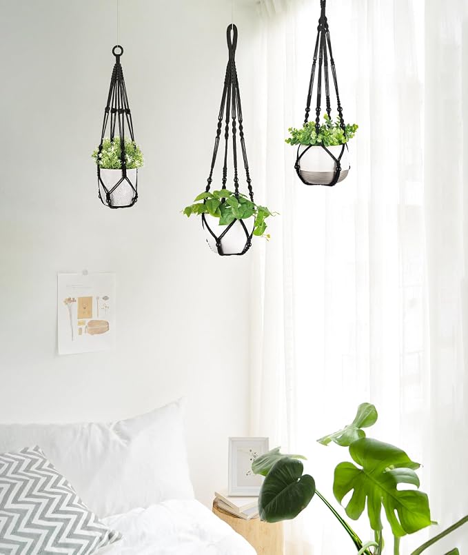 Mkono 3 Pack Macrame Plant Hangers Hanging Planters - Image 2