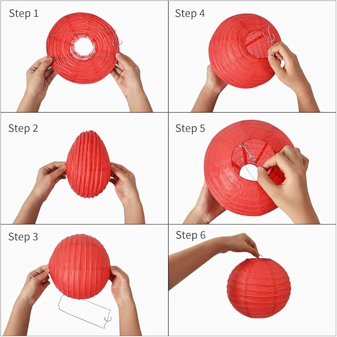 BEISHIDA 8 Inch Green Paper Lanterns 6 Packs Hanging Round Chinese Lantern | - Image 3