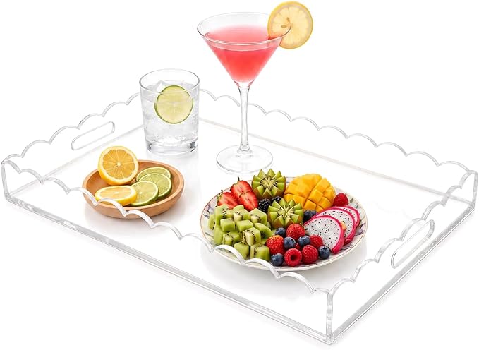 17 x 12 Inch Scalloped Clear Acrylic Serving Tray by DUNPUTE