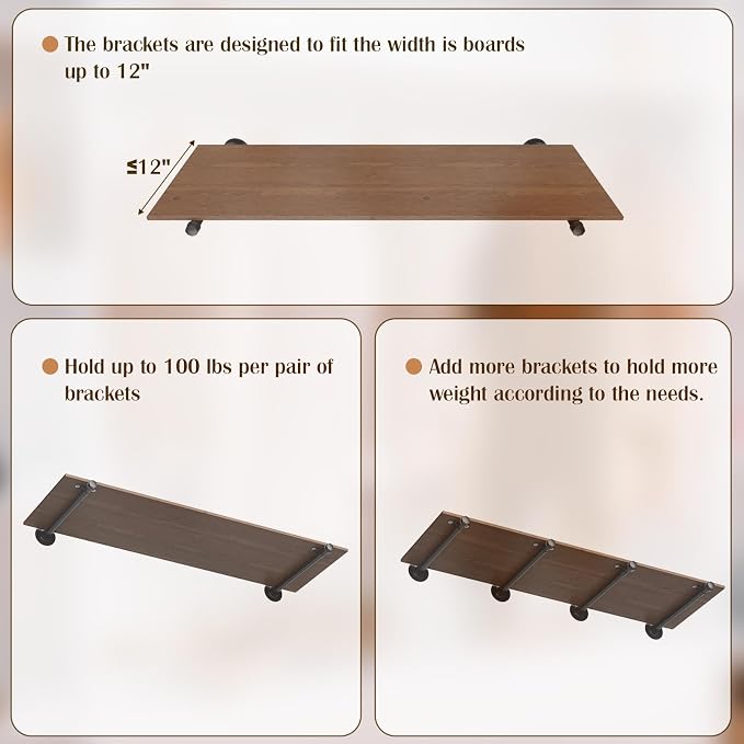 Pipe Shelf Bracket Set of 10 Floating Shelving Bracket 12 Inch | Heavy Duty - Image 3