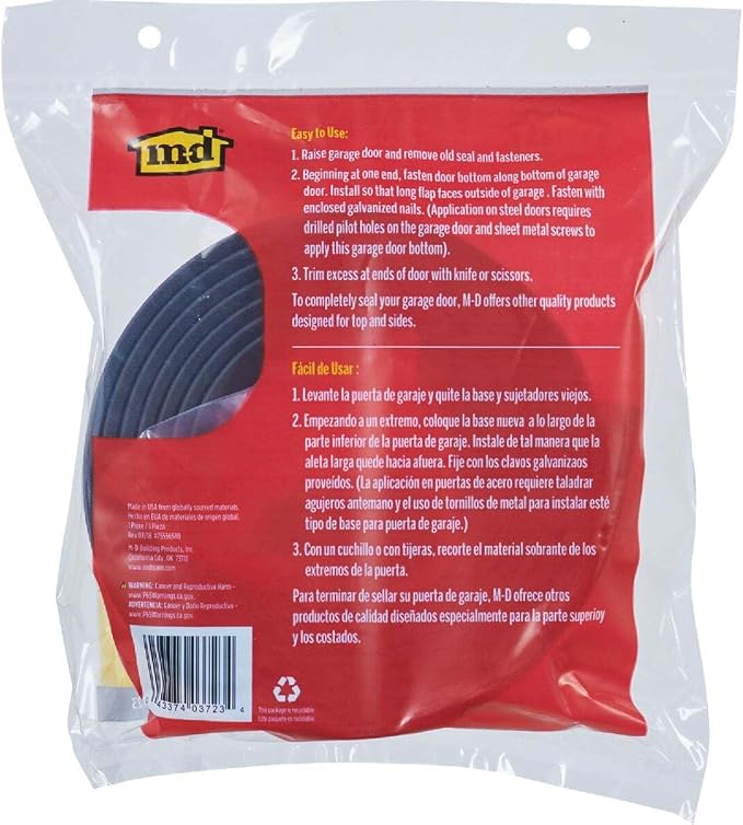 MD Building Garage Door Bottom Seal, 9ft x 2in x 1in | Premium Rubber - Image 8