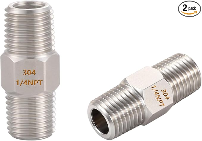2PCS Hex Nipple 1/4" x 1/4" Male Pipe Fittings, 304 Stainless Steel 1/4 inch by SNUTUYA