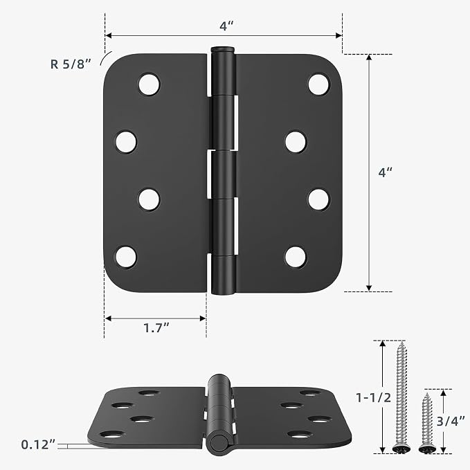 HOSOM 3 Pack Heavy Duty Door Hinges, Matte Black Door Hinges 4 Inch x 4 Inch - Image 2