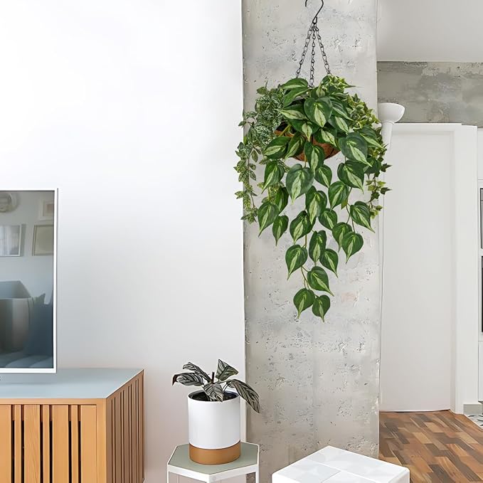 Fake Hanging Plant with Pot, Large Hanging Artificial Plants with Basket & - Image 6
