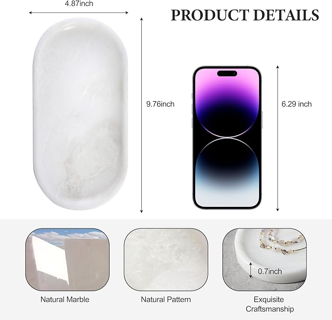 African Natural White Marble Decorative Tray, Catchall Tray - Image 2