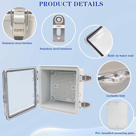 Waterproof Electrical Box, IP67 Junction Box Stainless Steel Latch Hinged Clear - Image 3