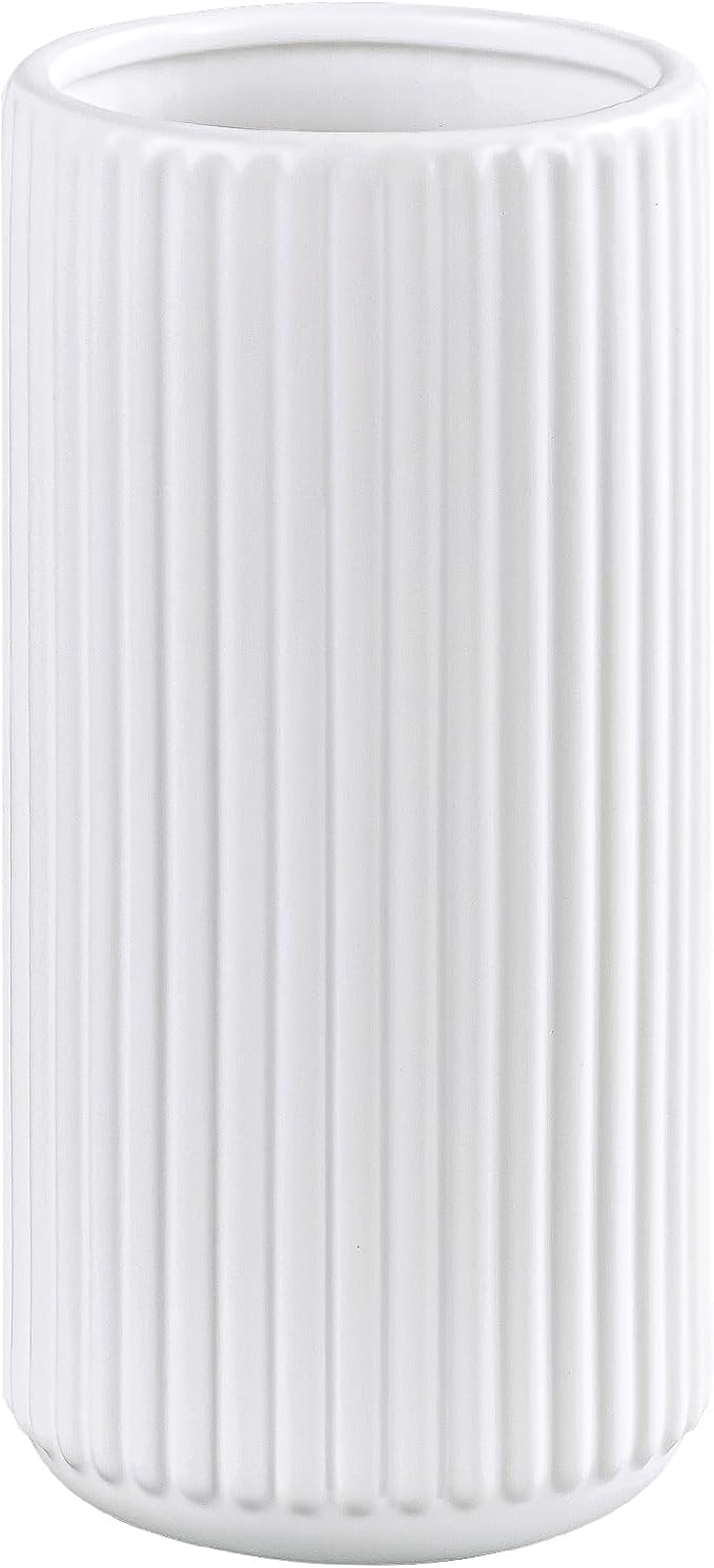 White Ceramic Flower Vase for Pampas Grass, 8 inch Small Decorative Centerpiece by TIMEFOTO