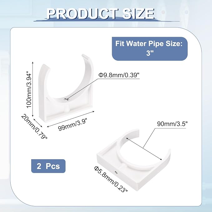 uxcell 2 Pcs PVC Water Pipe Clamps Clips, 90mm ID U-Shaped Water Pipe Buckles - Image 2