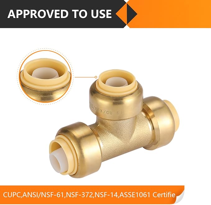 6PC HeSun 1/2" Pushfit Tee, Push to Connect Plumbing Fittings | Brass Push-fit - Image 4