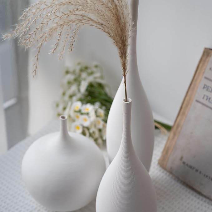 Relexome White Ceramic Vase Modern Boho Wabi-Sabi Flower Vase Set of 3 - Image 9