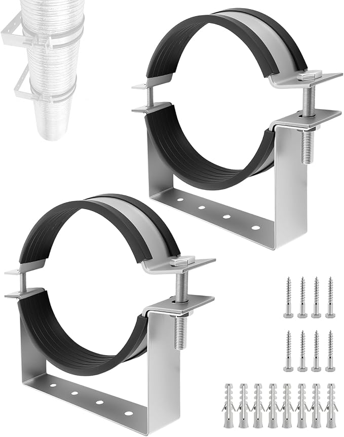 2 Pcs 4-1/4 Inch Rigid Split Ring Pipe Hanger Adjustable Wall Strap | Stainless by Unknown