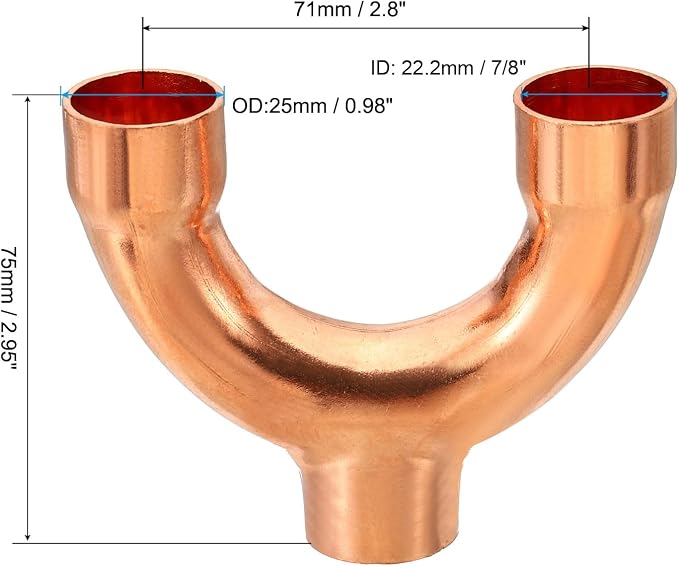 PATIKIL 7/8 Inch ID Copper Fitting, 3 Way Y Type 99.9% Pure Copper Pipe Fitting - Image 2