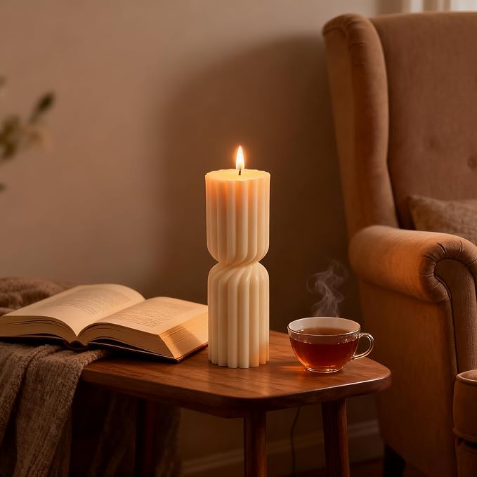Set of 2 Ribbed Pillar Candles Handmade Soy Wax Scented Ribbed Candle - Image 8