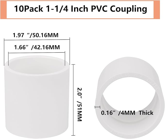 10Pack 1-1/4" PVC Pipe Coupling Adapter Pipe Fittings Contractor Pack Schedule - Image 2