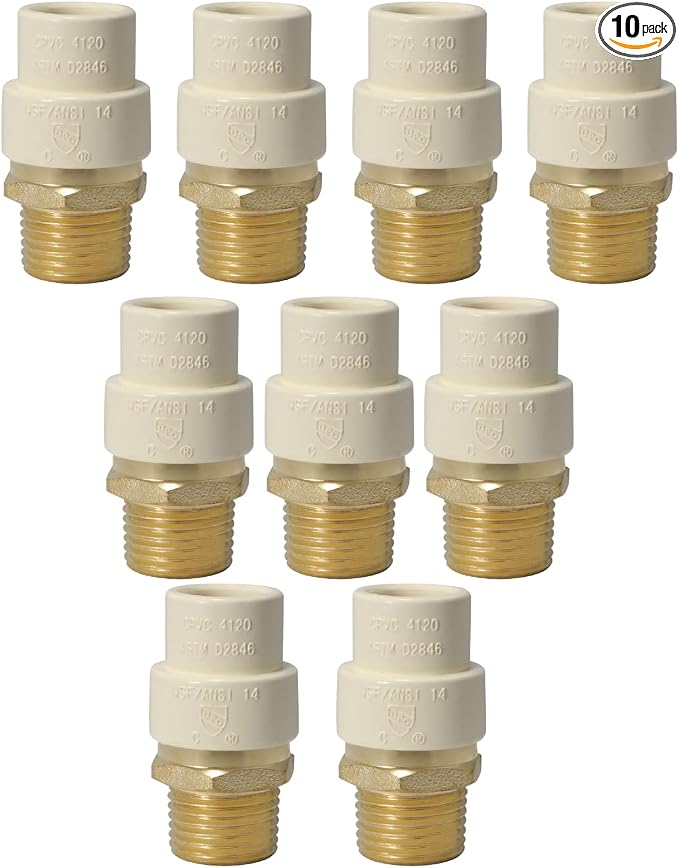 10 Pack XFITTING 1/2" Male NPT x 1/2" CPVC Adapter, 1/2" CPVC Male Coupling by XFITTING