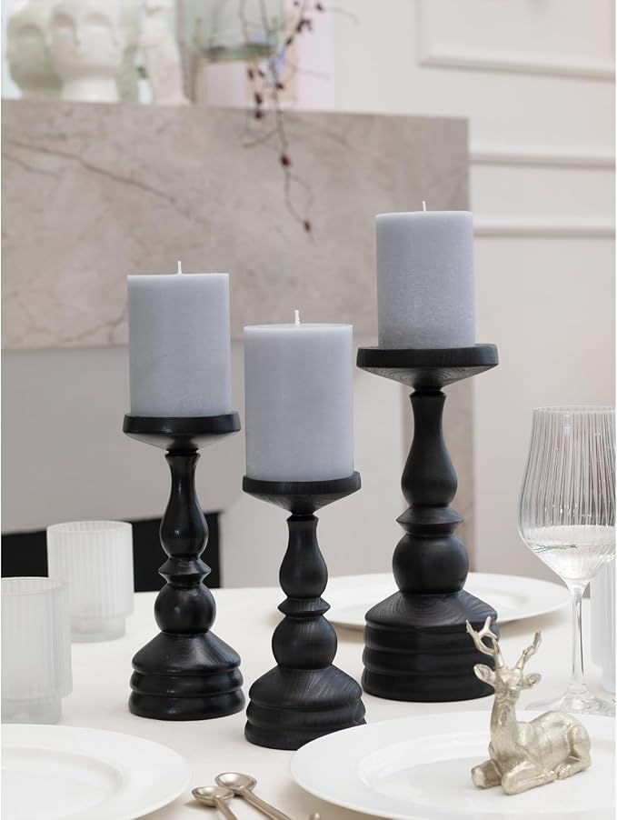 3x4 inch Pillar Candles Set of 3 – Unscented Dripless Rustic Light Gray Candles - Image 5