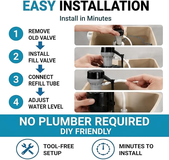 Universal Toilet Flusher Replacement Kit, Toilet Fill Valve Replacement Kit - Image 6