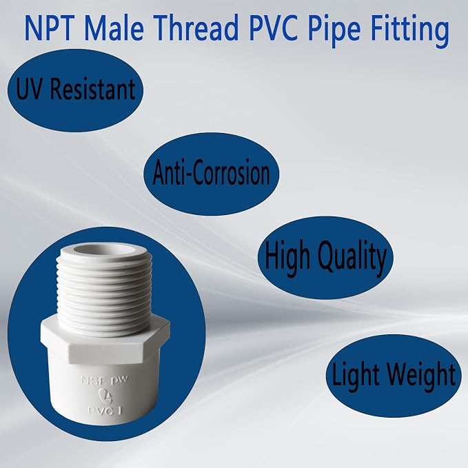 10 Pack 1/2 inch NPT Male Thread PVC Pipe Fitting Adapter Connector, PVC Pipe - Image 4