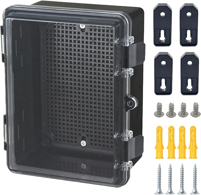 Junction Box, Hinged Black Clear Cover IP67 Waterproof ABS Project Box by Otdorpatio