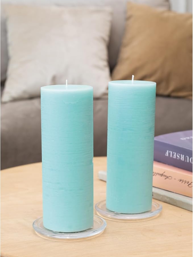 Light Turquoise Pillar Candles 3x8 Inch – Set of 2 Unscented Dripless Large - Image 5
