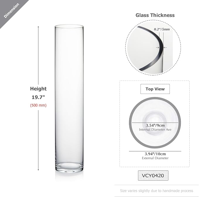 WGVI Quality Thick Weighted Tall Clear Cylinder Glass Vases, Flower Arrangement - Image 2