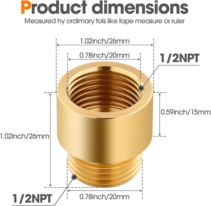 2 Packs of Brass Pipe Fittings, 1/2 inch NPT External Thread to Internal Thread - Image 2