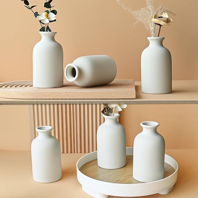 Modern White Small Ceramic Vase Set of 12 - Image 4