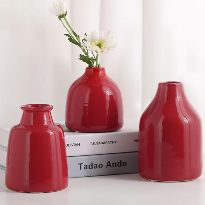 Red Small Vase Set of 3 for Modern Home Decor, Ceramic Vases for Centerpieces - Image 7