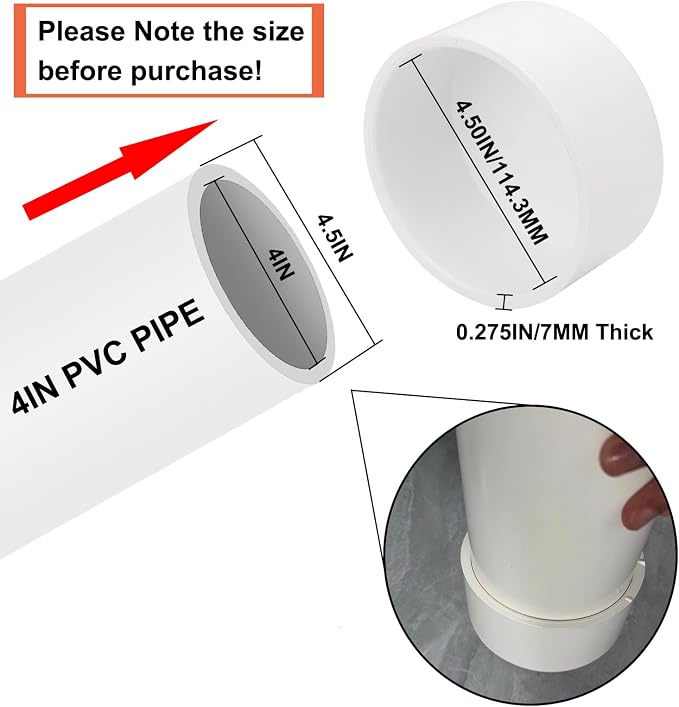 3 Pack 4" PVC Pipe End Cap Fitting, Schedule 40 Furniture Grade 4" PVC Pipe End - Image 2